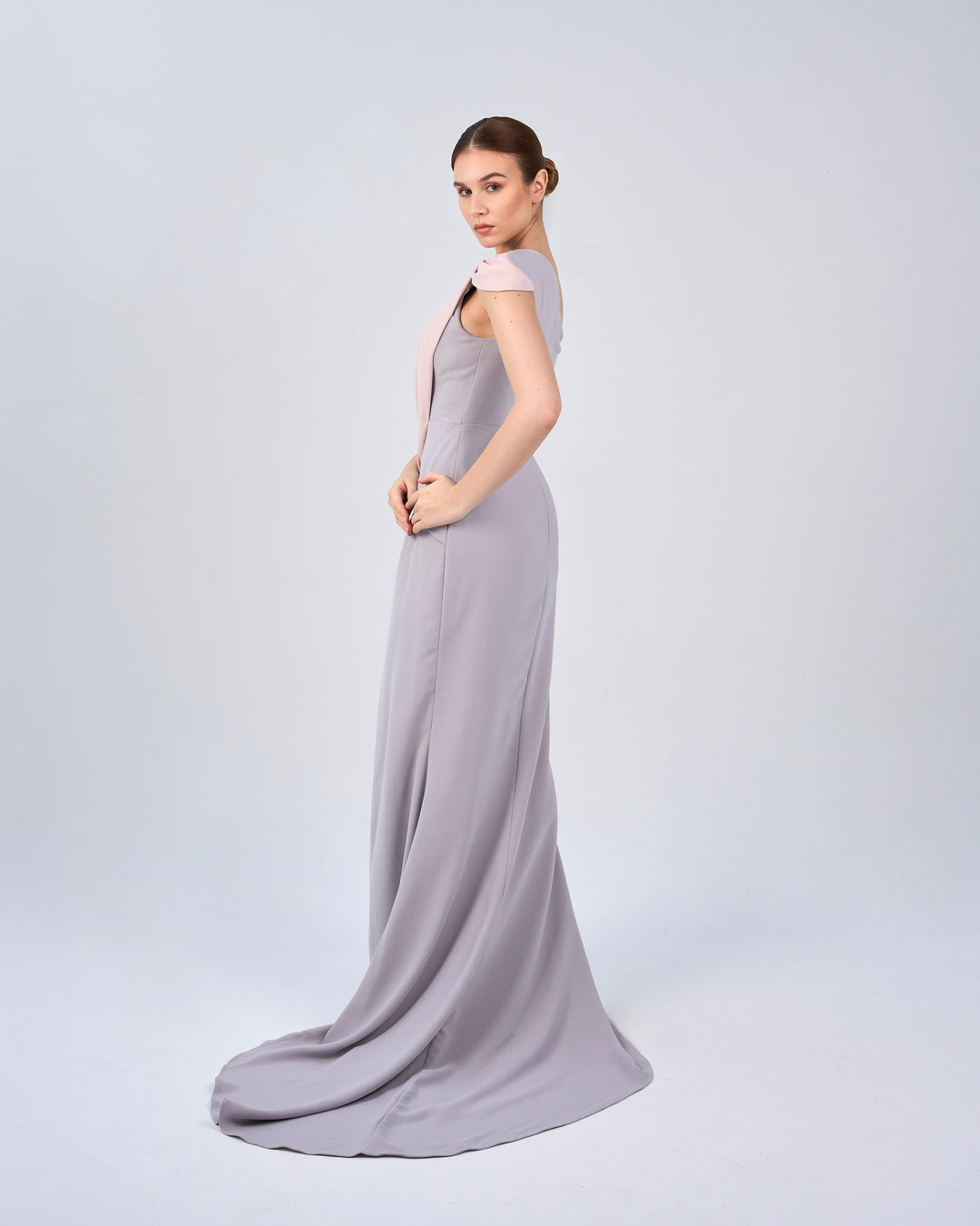 Bicolour asymmetrical draped dress-Loretta