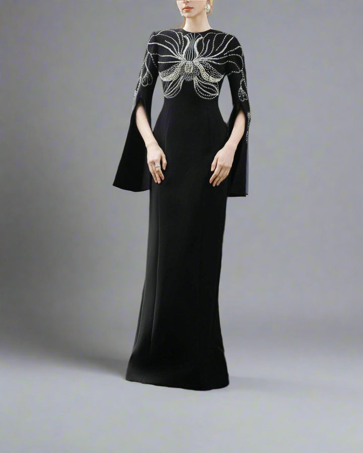 Embellished Column Dress with Cape Sleeves - Marina