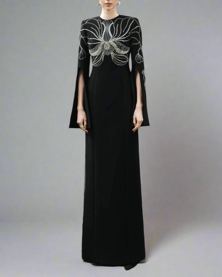 Embellished Column Dress with Cape Sleeves - Marina