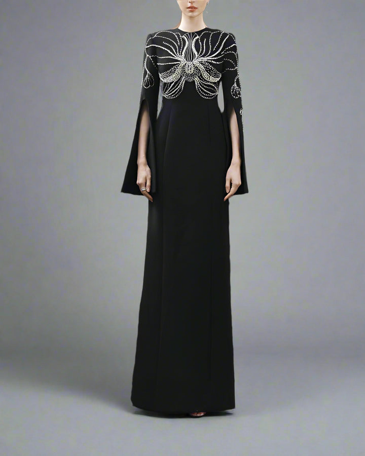 Embellished Column Dress with Cape Sleeves - Marina
