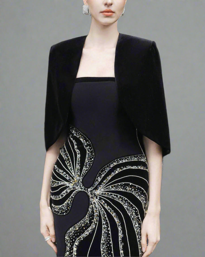 Strapless Column Dress with Velvet Cape - Leslie