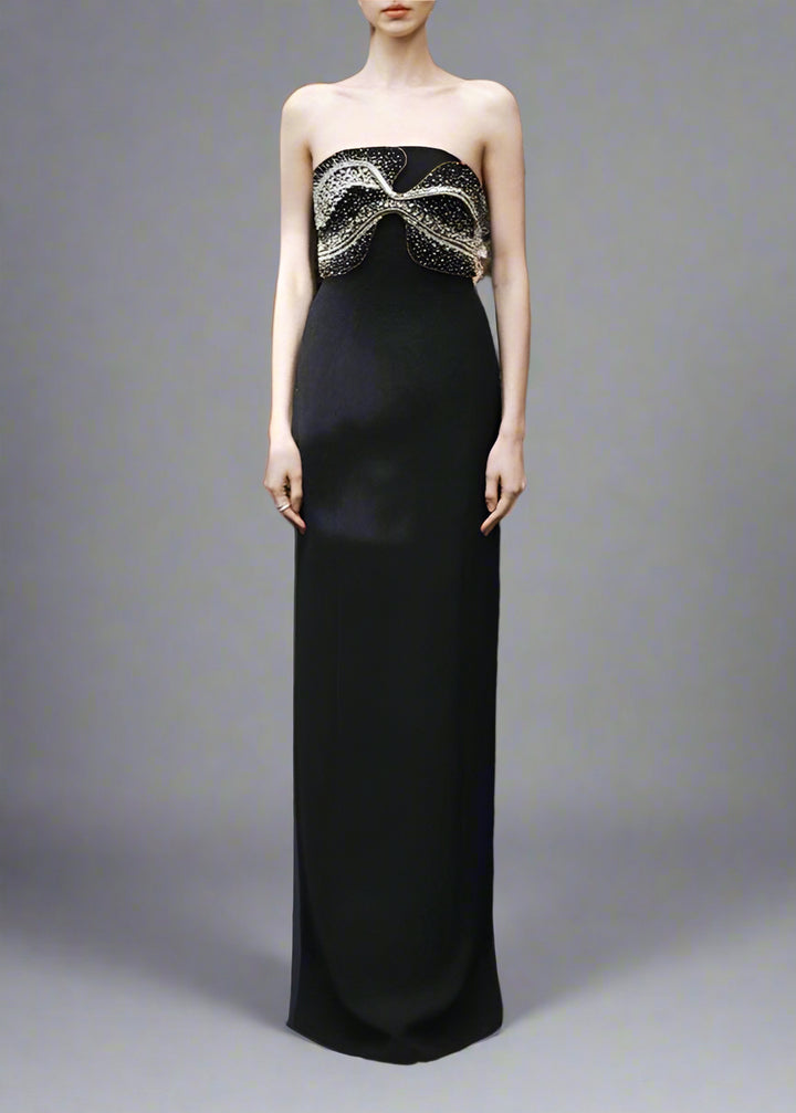 Strapless Column Dress with Embellished Cape - AURA