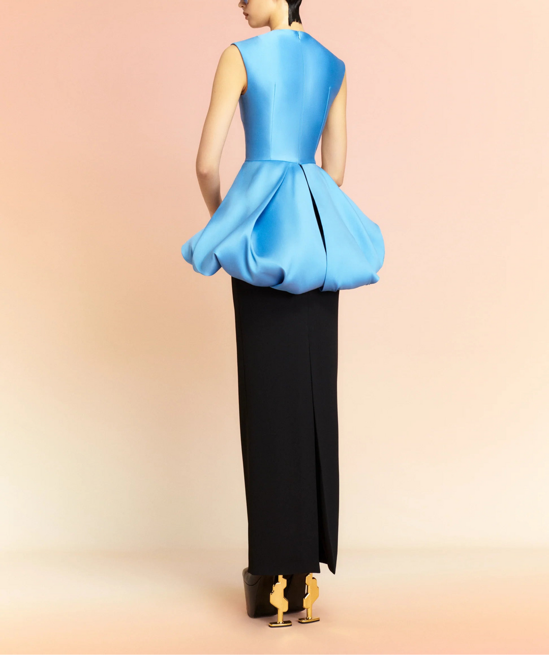 sleeveless column dress with sculpted bubble peplum – AURELIA