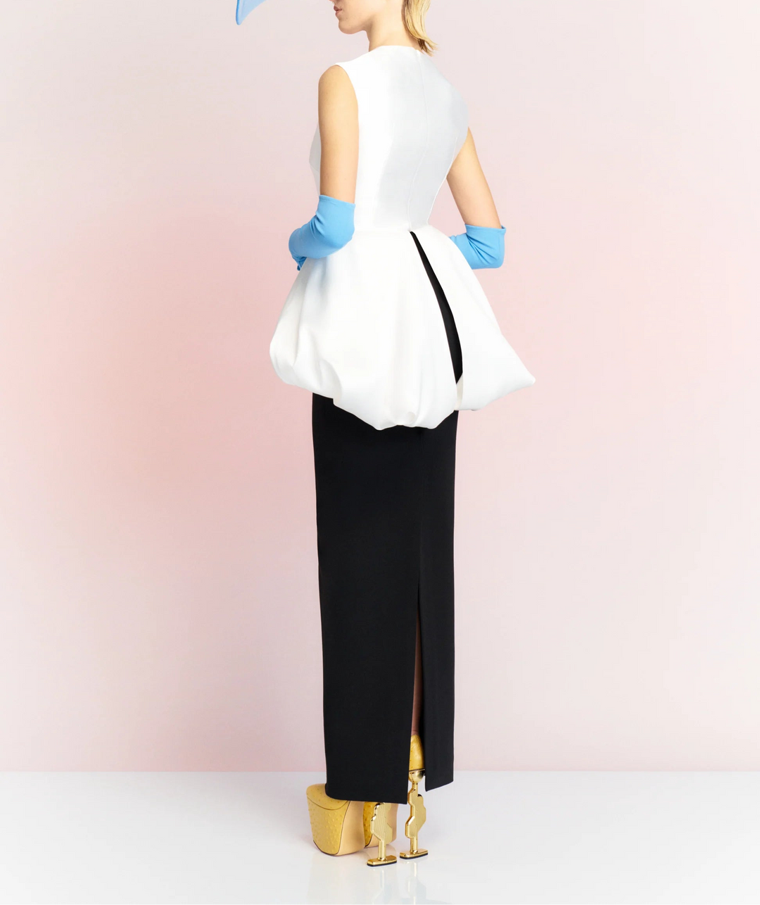 sleeveless column dress with sculpted bubble peplum – AURELIA