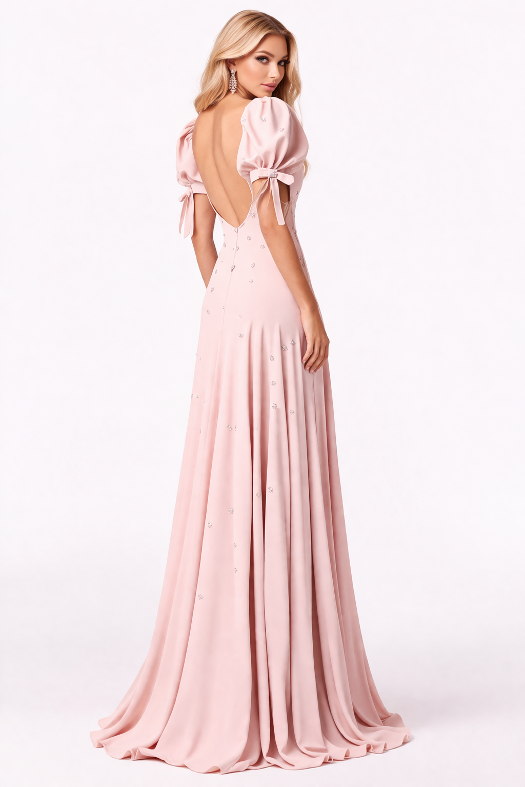 puff sleeve embellished flowy maxi dress – BLUSH