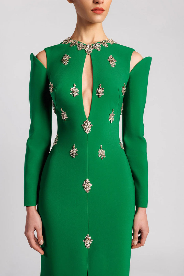 Long Sleeve Embellished Gown with Front Slit - NOIIR-1