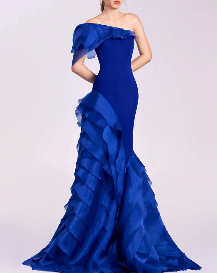 Strapless Mermaid Gown with Cascading Ruffles - AZIRE