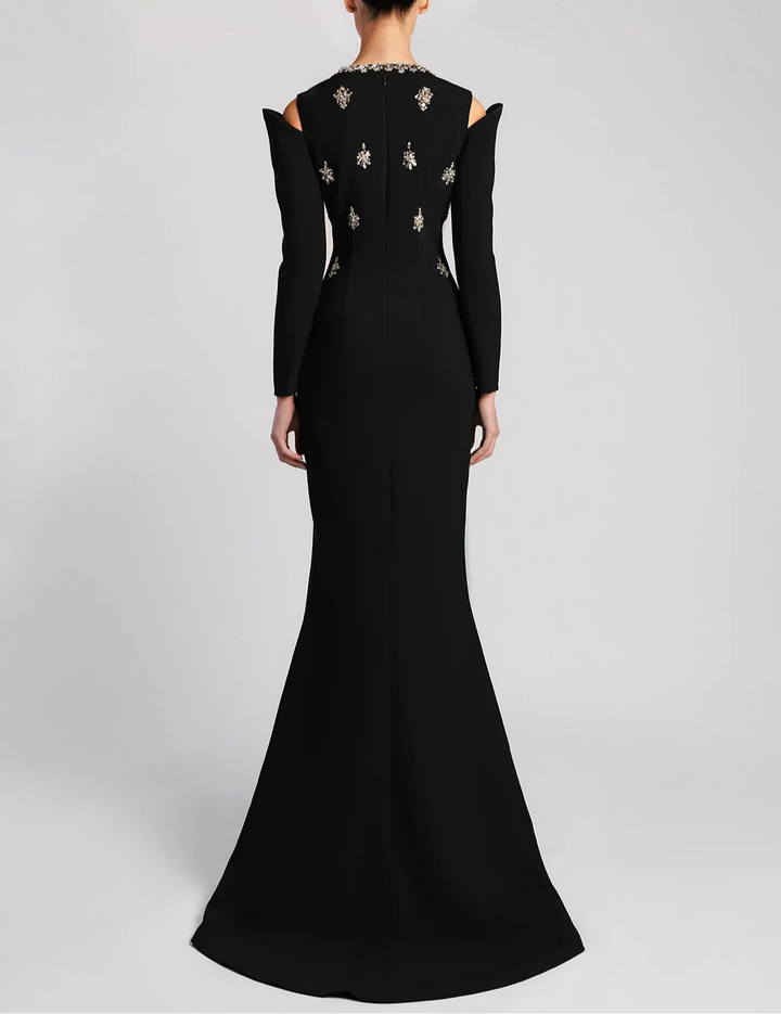 Long Sleeve Embellished Gown with Front Slit - NOIIR-1