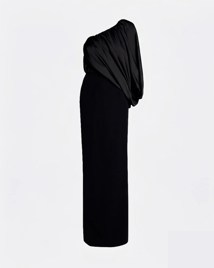 Black One-Shoulder Draped Maxi Dress - Eclipse