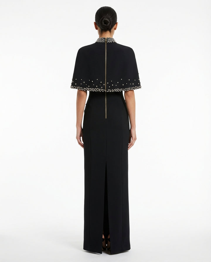 high-neck embellished cape gown – CONSTELLATION