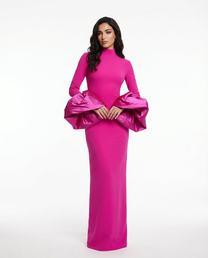 long-sleeve column dress with sculpted satin cuffs - Josmien