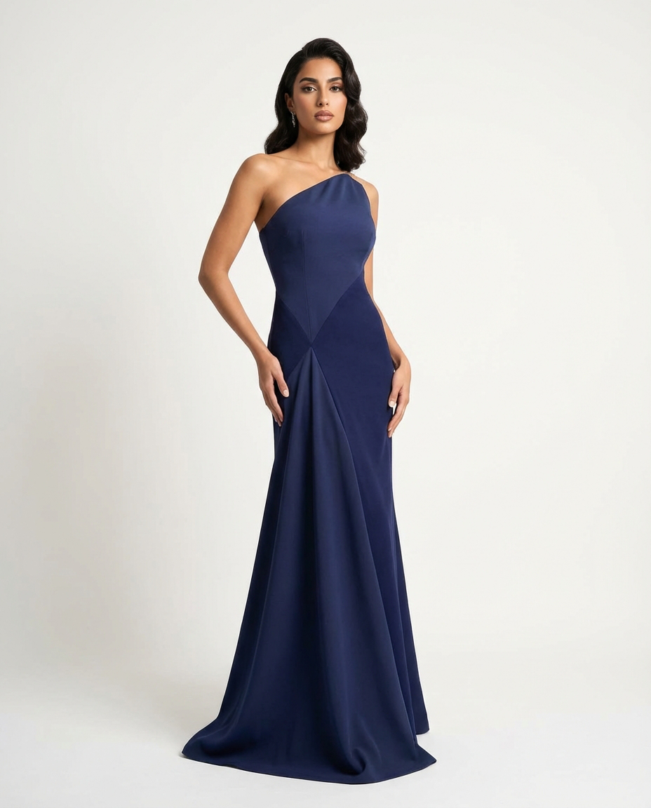 one-shoulder mermaid dress with sculpted pleat – NAVL
