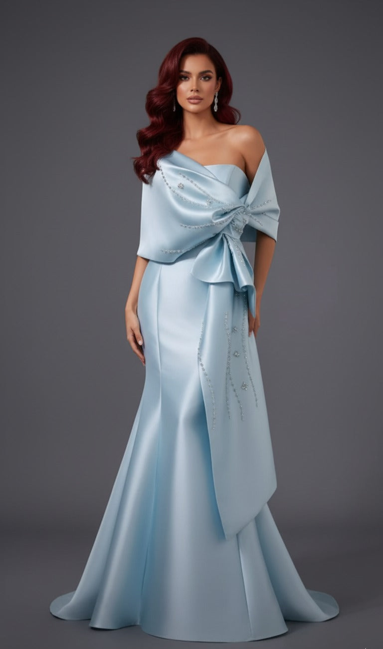 strapless satin mermaid gown with embellished draped bow – SELENE