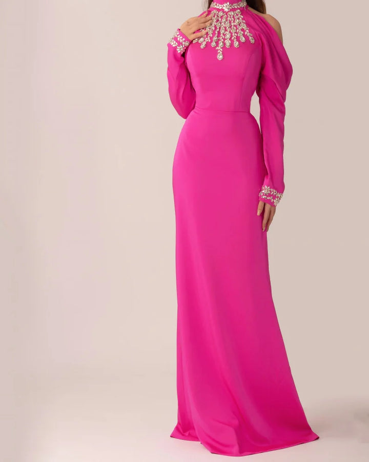 Embellished high-neck gown with draped sleeves – Lunan