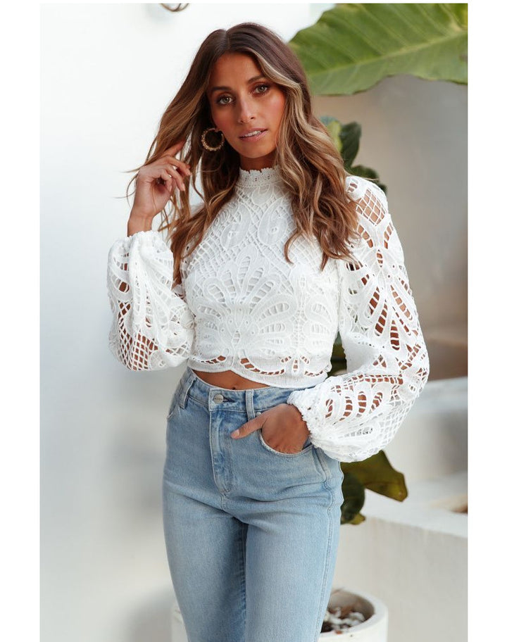 long sleeve lace crop top with balloon sleeves – Teodozia