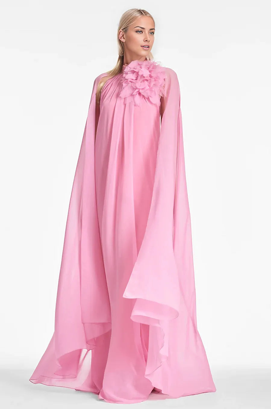 Cape gown with floral applique neckline –Royah