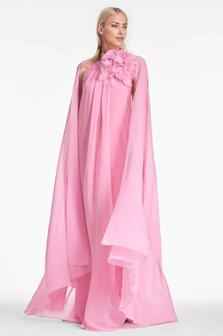 Cape gown with floral applique neckline –Royah