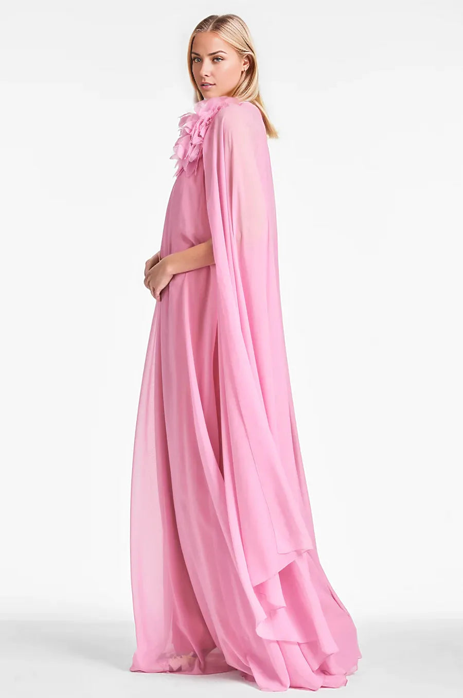 Cape gown with floral applique neckline –Royah