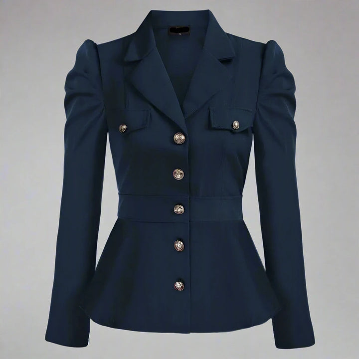 long-sleeve tailored peplum jacket with gold buttons - Aafiynt