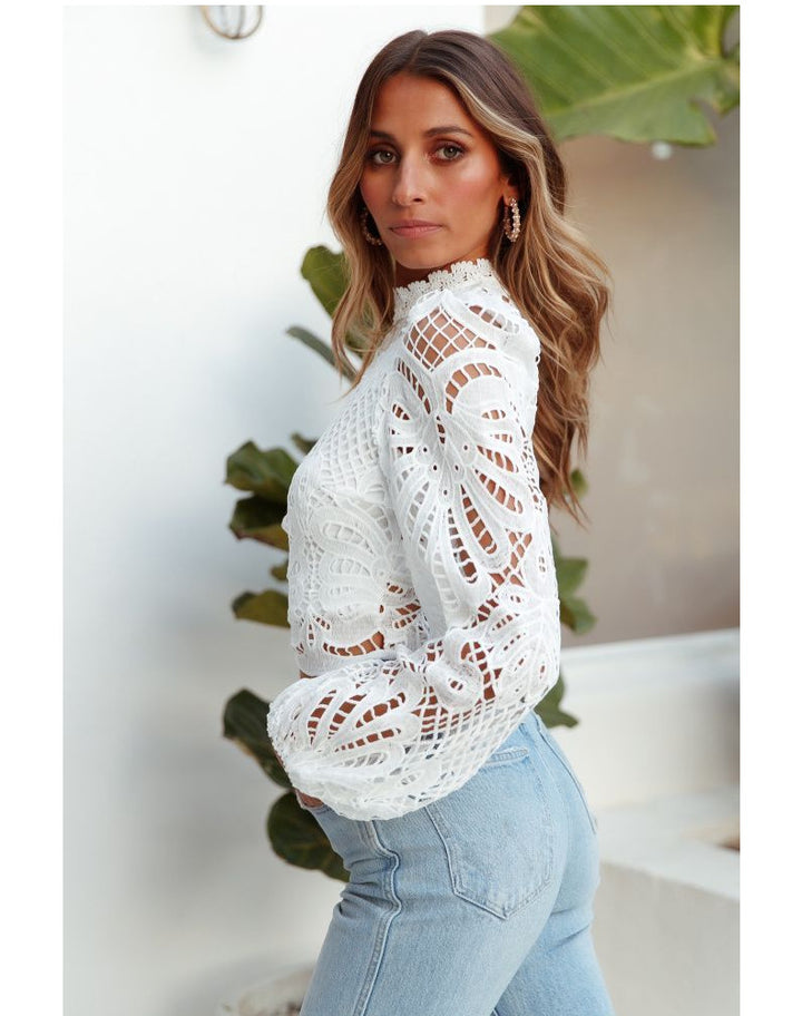 long sleeve lace crop top with balloon sleeves – Teodozia