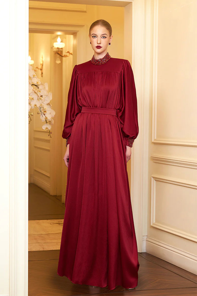 high-neck gown with bouffant sleeves – MARCELLA