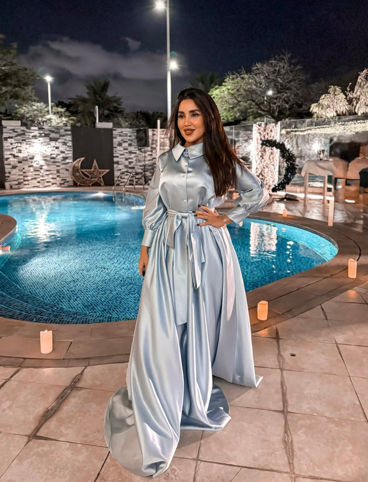 Belted shirt dress with puffed sleeves - VIOLETTA