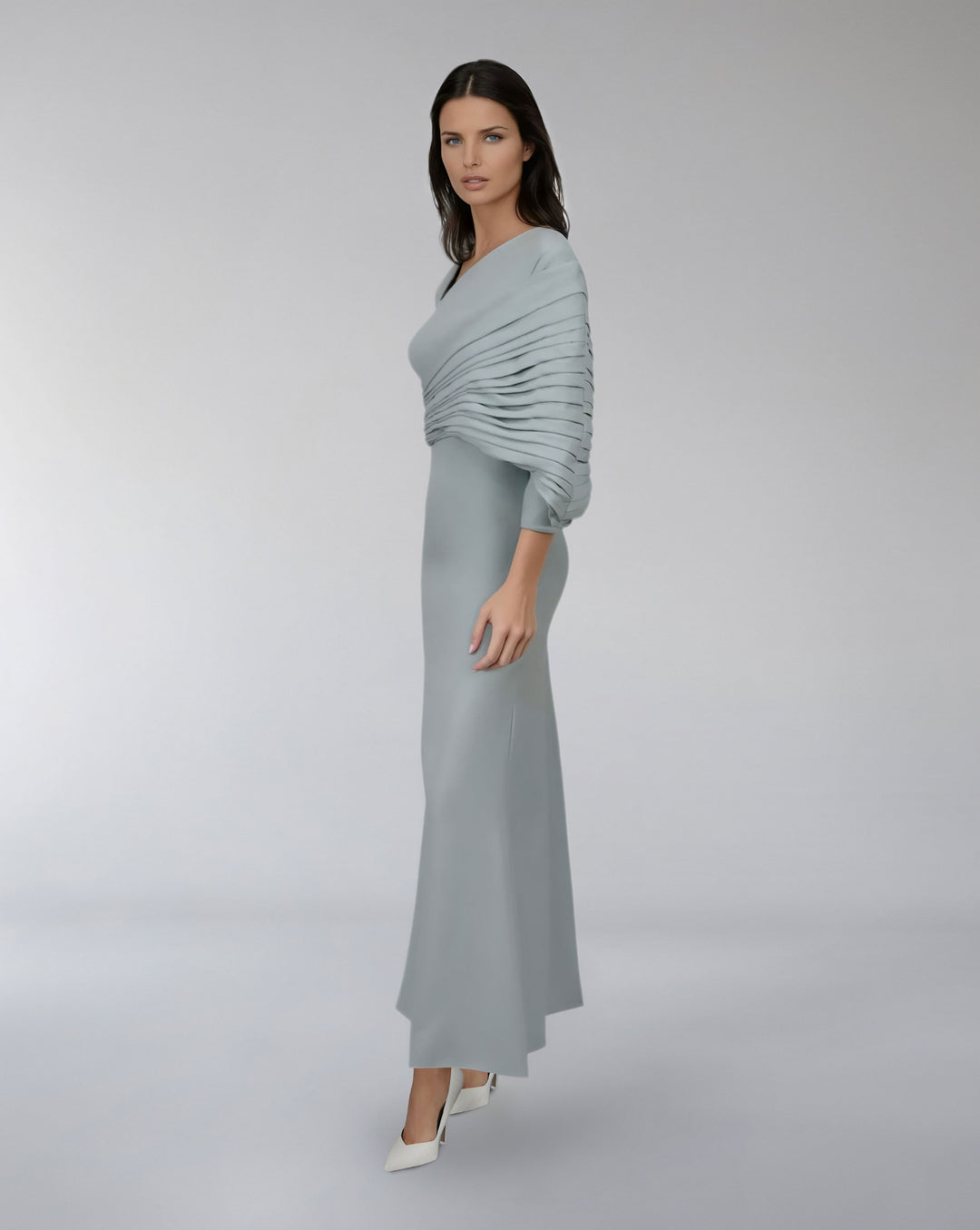 Asymmetrical Draped Sleeve Gown – SELE