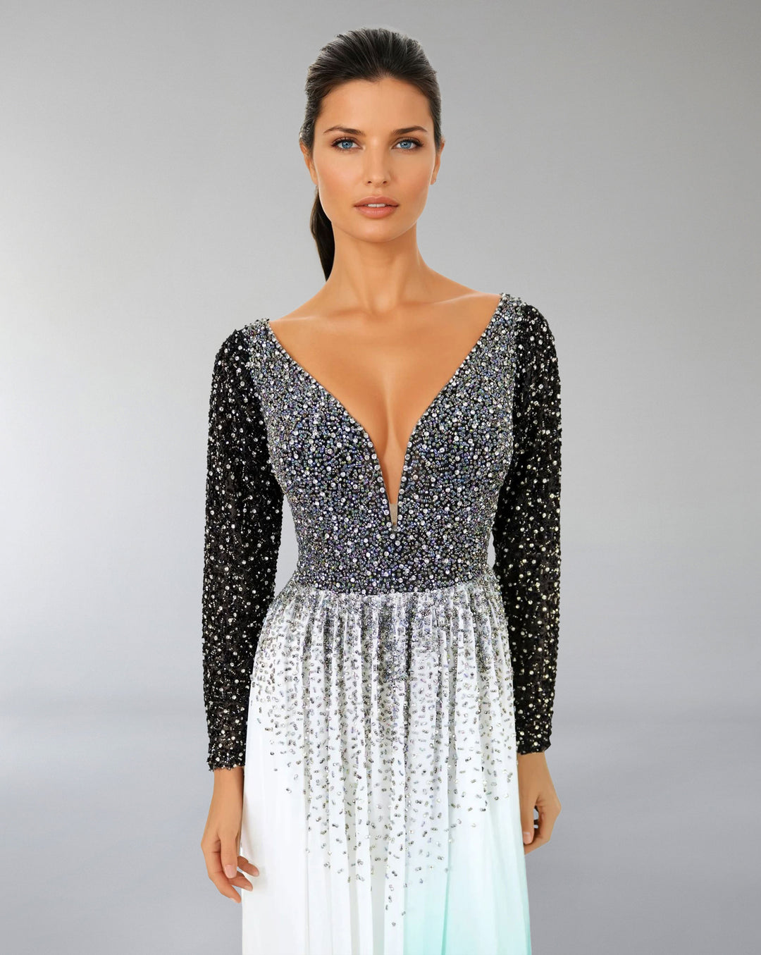 Plunging Ombre Gown with Embellished Bodice – ASTRIID