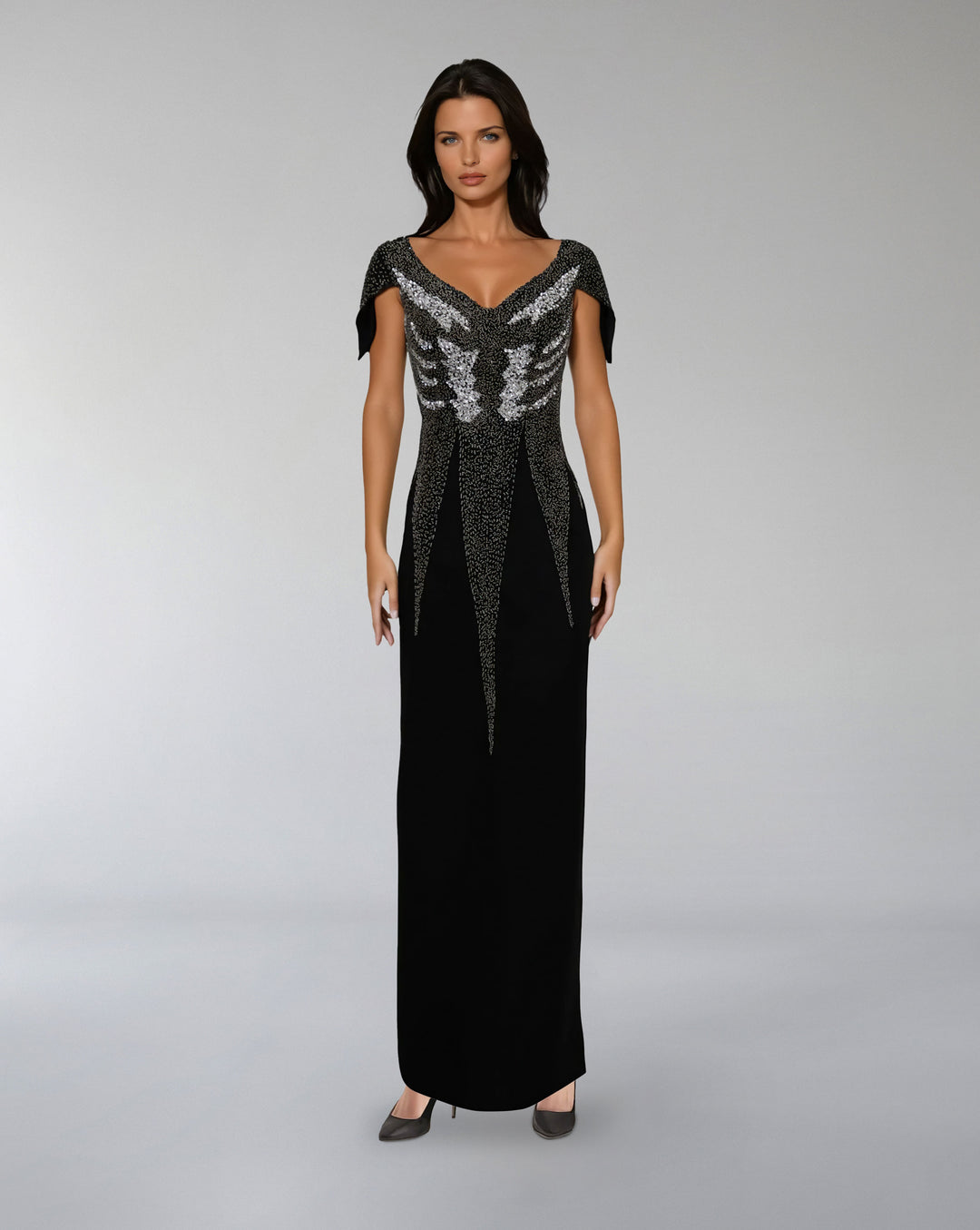 Embellished Cap-Sleeve Column Gown – NOIVA