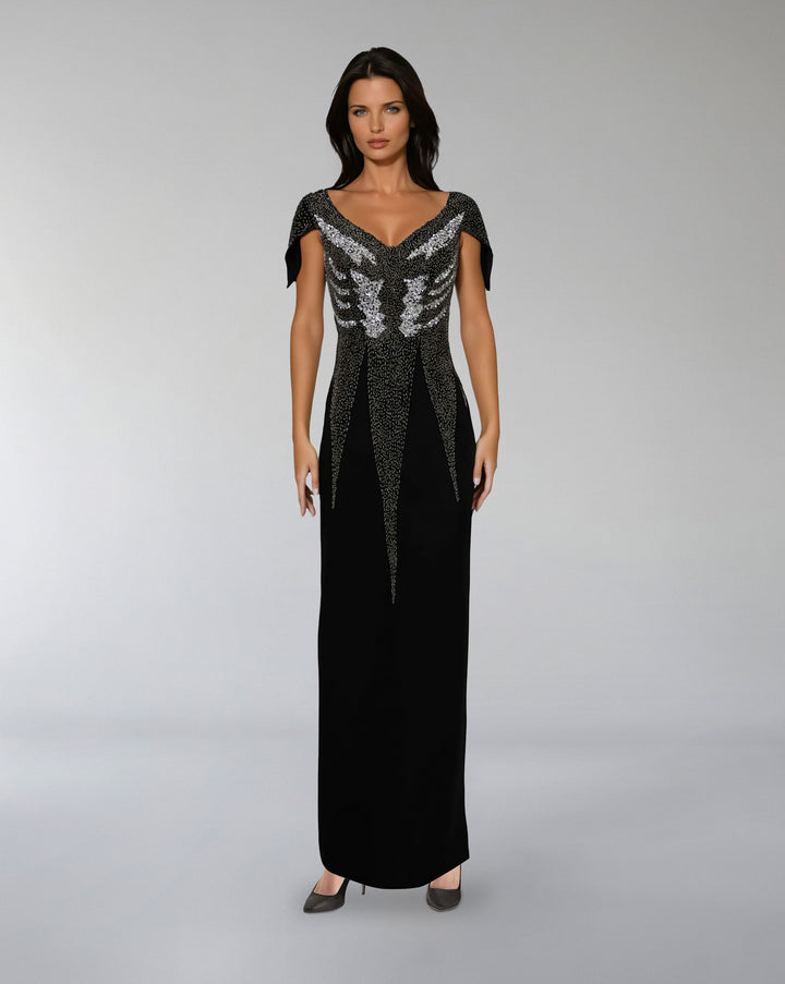 Embellished Cap-Sleeve Column Gown – NOIVA