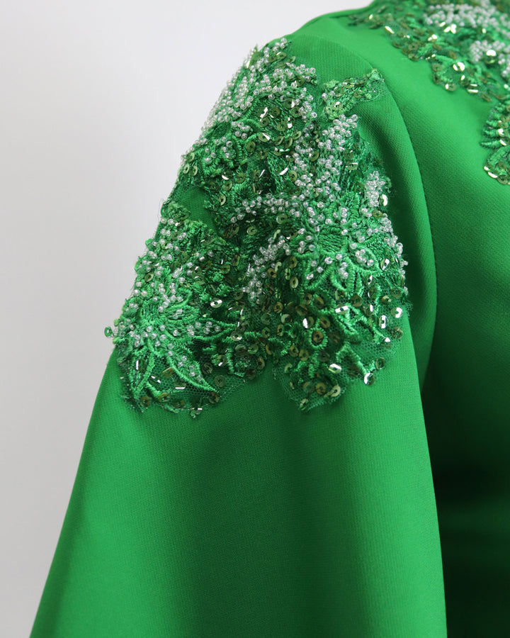 Sequined column dress with bell sleeves
