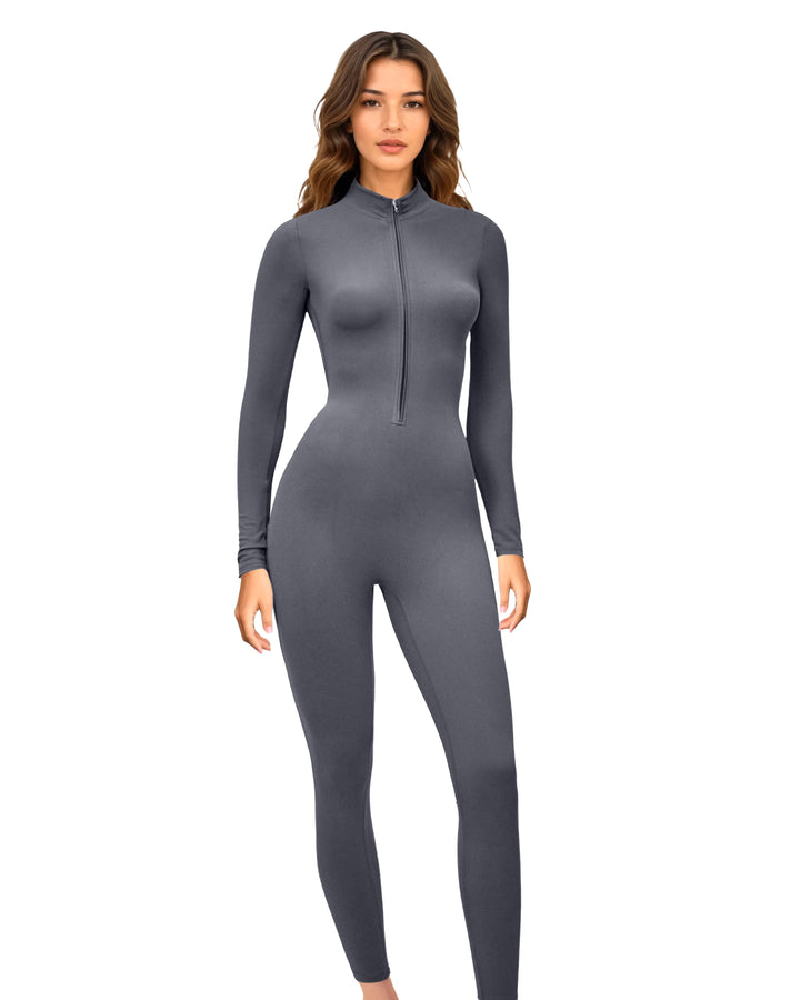 long-sleeve zip-front jumpsuit – NOIES