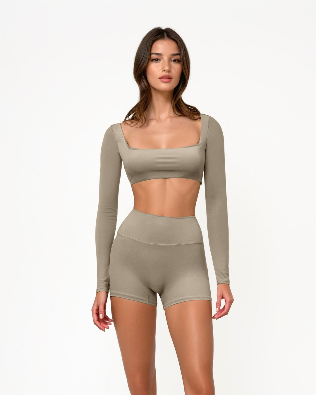 long-sleeve crop top with high-waist shorts set – SAGE FLEX