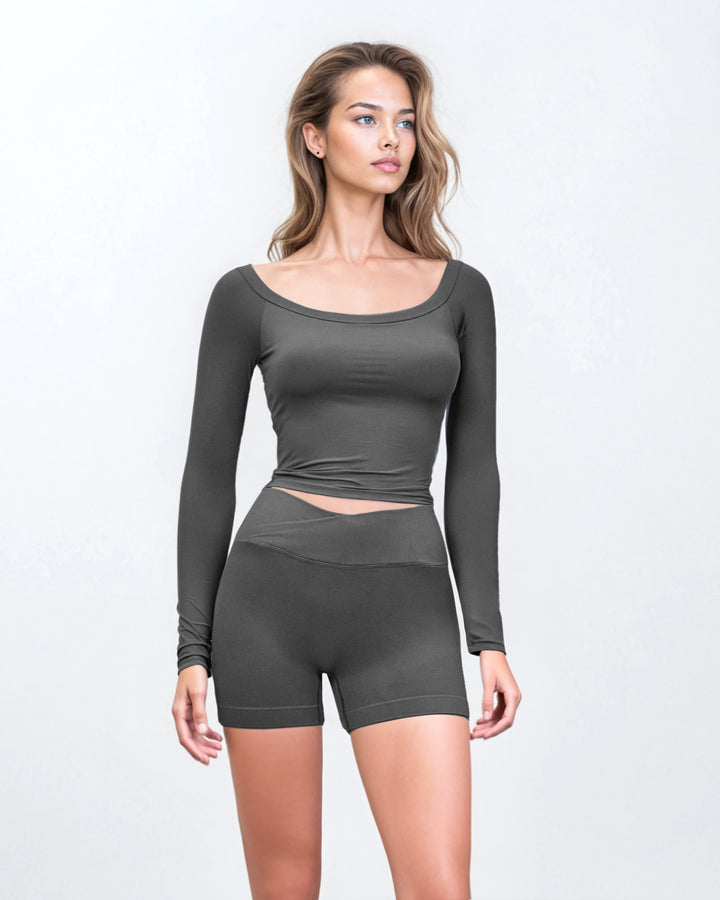 Haut à manches évasées plissées et ensemble jupe longue avec ceinture à la taille – Rosiny 