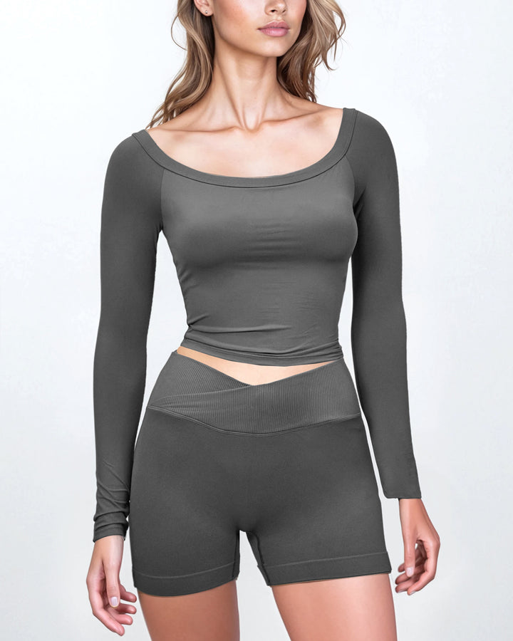 Haut à manches évasées plissées et ensemble jupe longue avec ceinture à la taille – Rosiny 