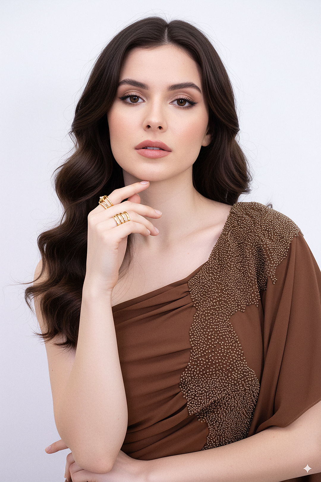 one-shoulder draped gown with embellished panel – ALIYAA