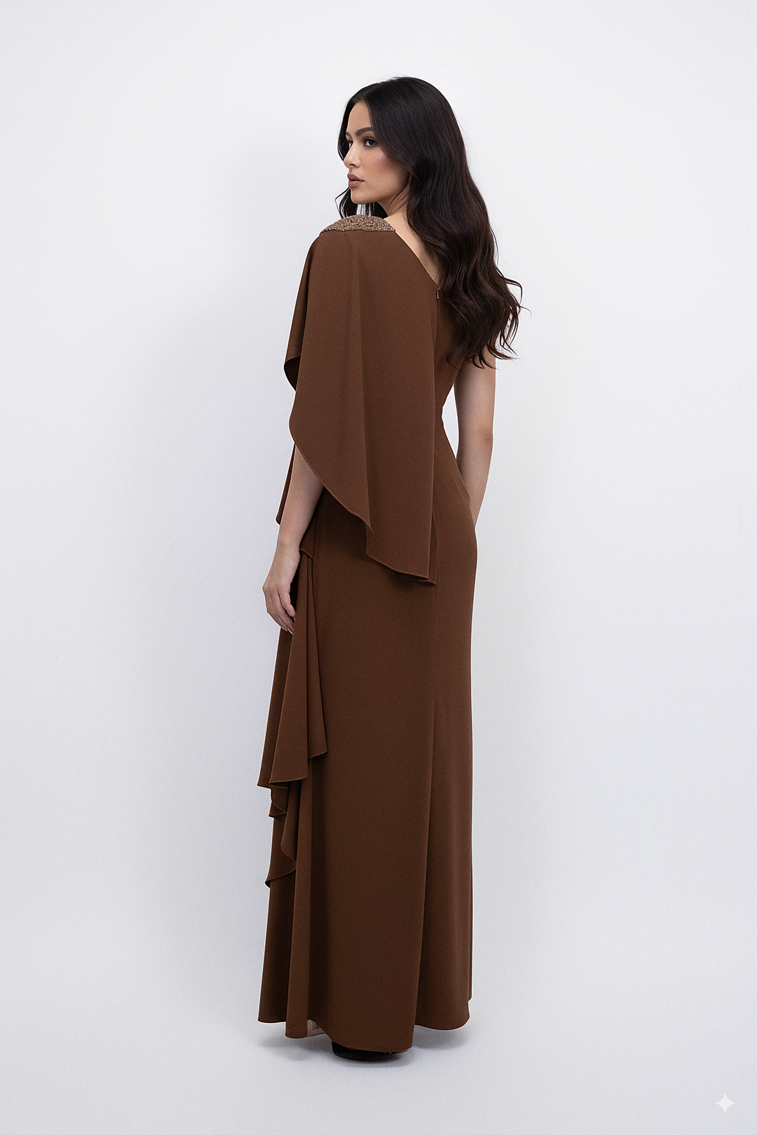 one-shoulder draped gown with embellished panel – ALIYAA
