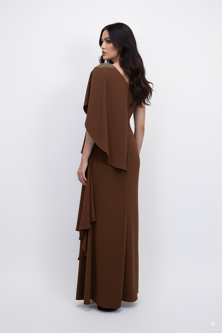 one-shoulder draped gown with embellished panel – ALIYAA