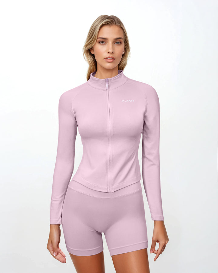 zip-front long-sleeve jacket & shorts set – LILAH