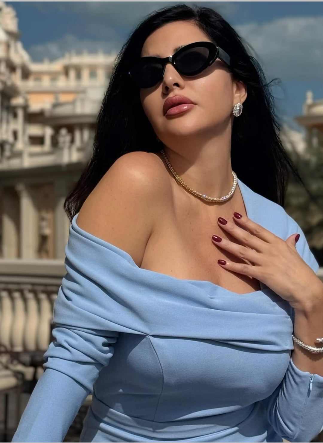 off-shoulder draped gown with peplum waist – SERENL