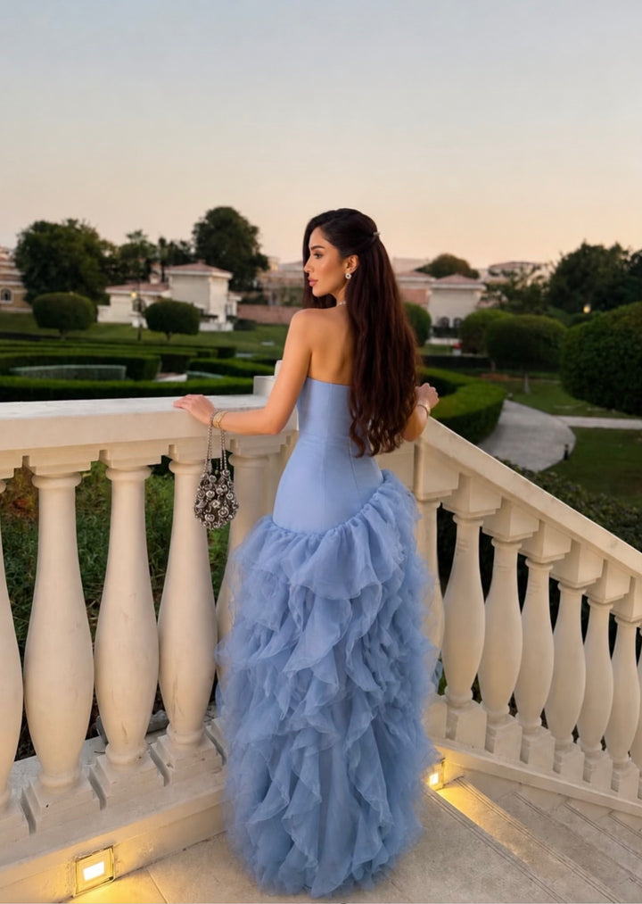 Strapless mermaid dress with layered organza ruffles – SKYLA