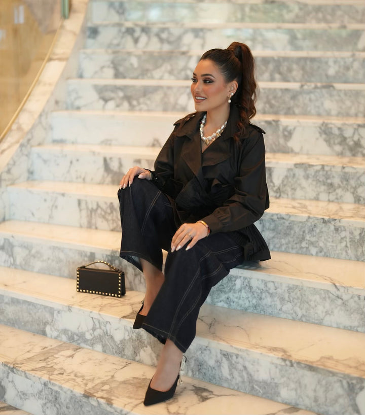 Pleated Ruffle Tie-Up Jacket