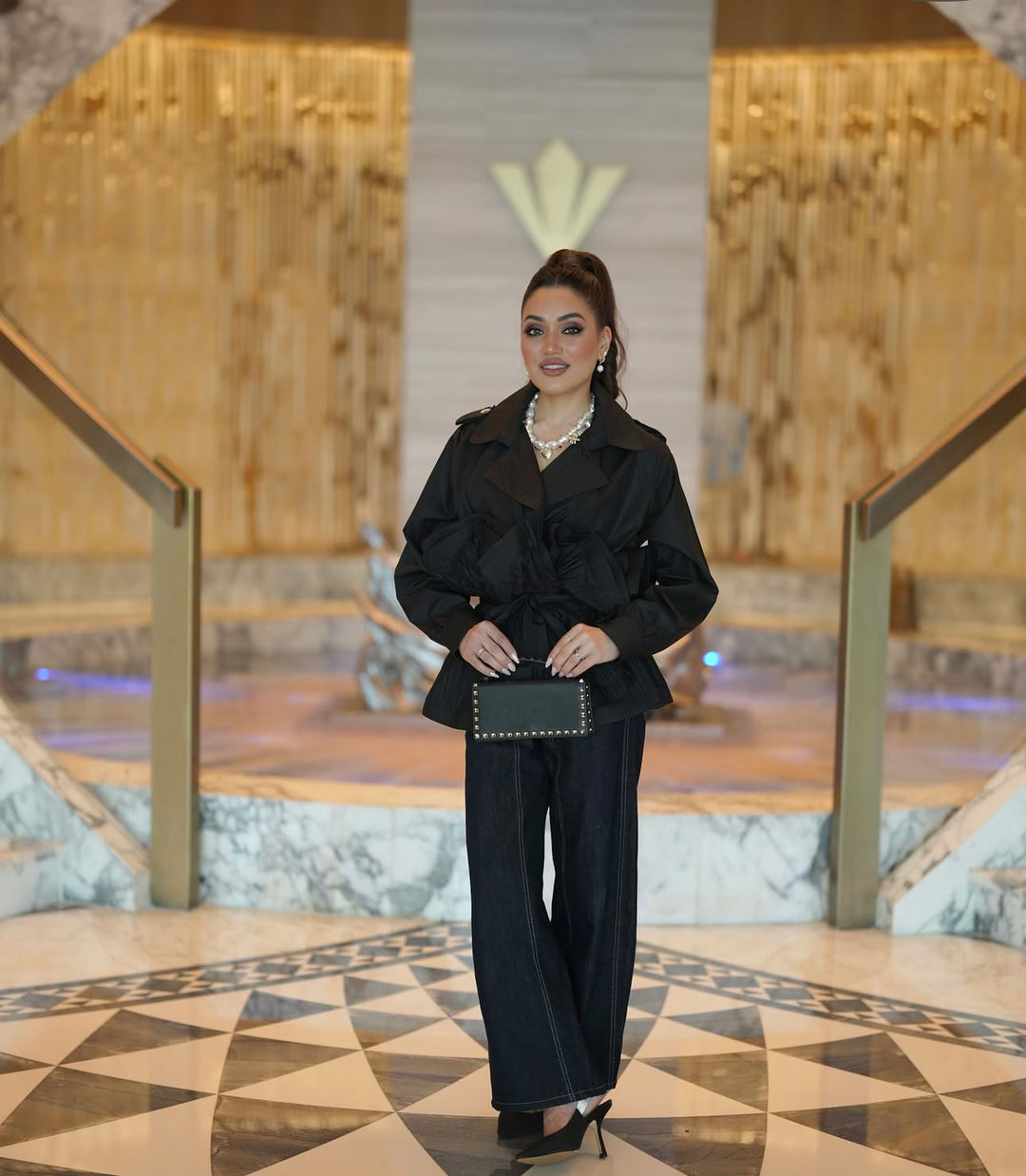 Pleated Ruffle Tie-Up Jacket