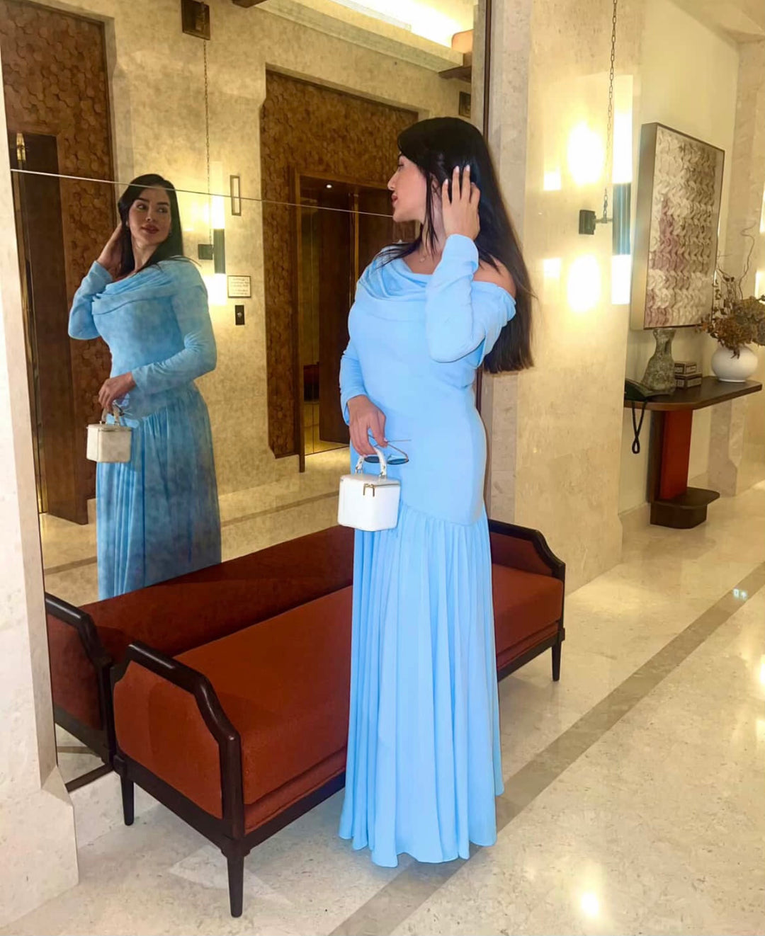 off-shoulder draped jersey gown – ARIA-1