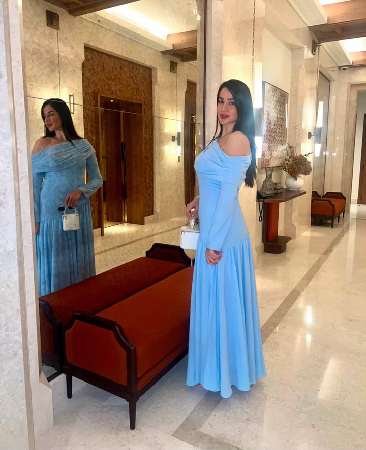 off-shoulder draped jersey gown – ARIA-1