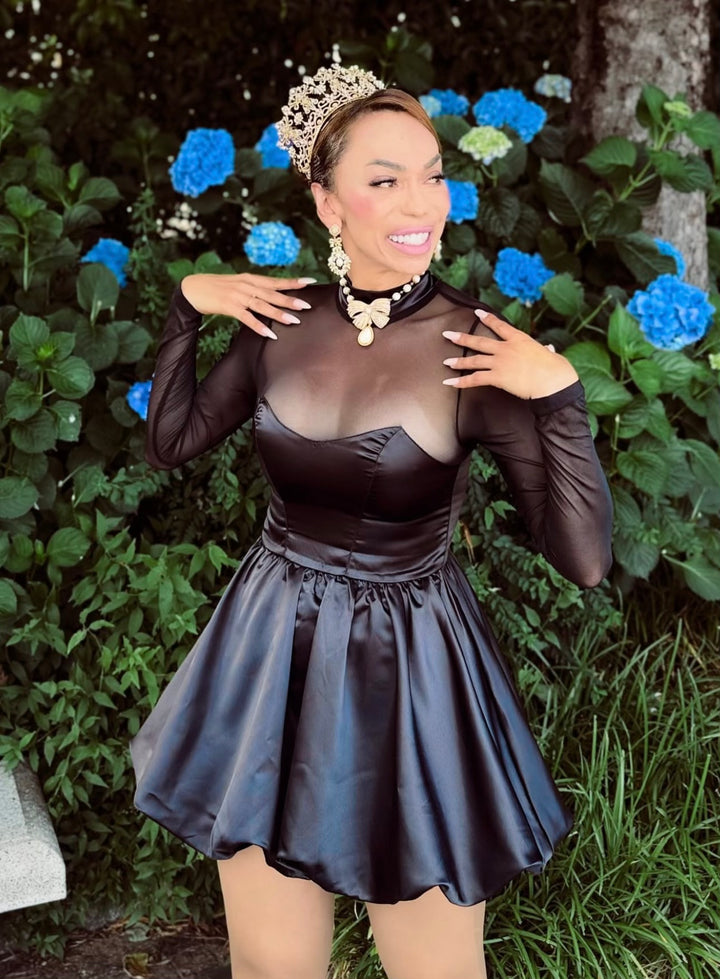 Alette Stand Collar Corset Satin Mini Dress