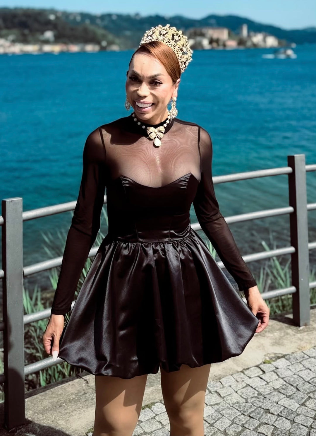 Alette Stand Collar Corset Satin Mini Dress