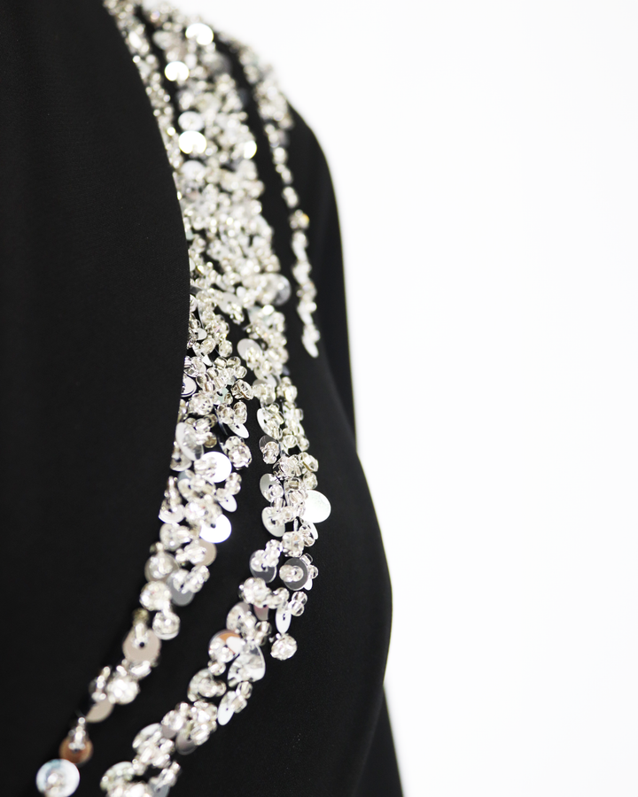 فستان بليزر أسود مع أكتاف مزينة بالخرز - فاني