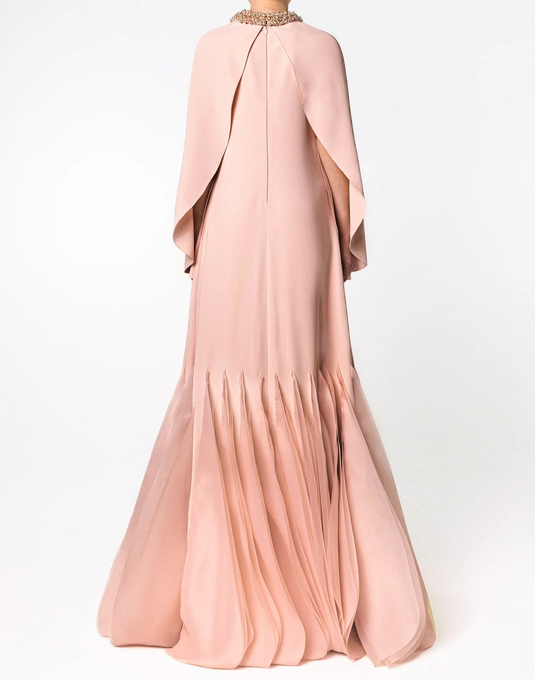 Long Sleeve A-Line Gown with Pleated Chiffon Hem and Embellished Neckline - ROSA