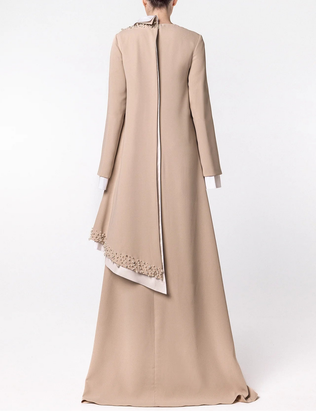 Long Sleeve Asymmetric Dress with Beaded Draped Detail - SANTA